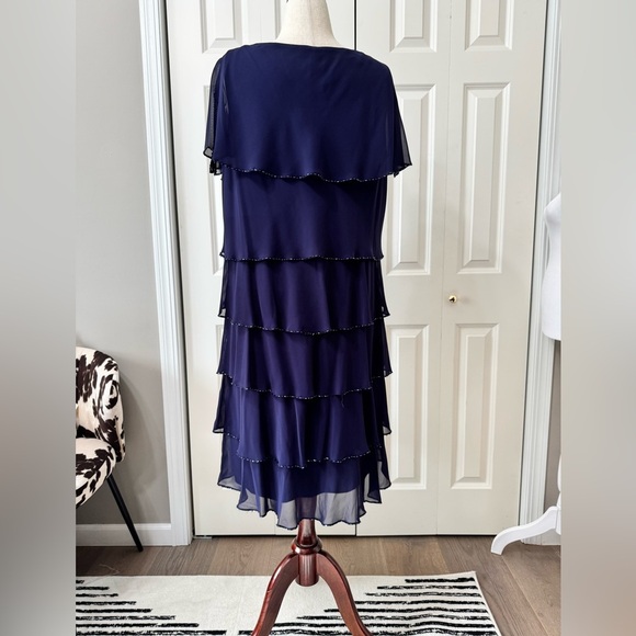 Patra Navy Blue Tiered Midi Dress V-Neck - Picture 5 of 9